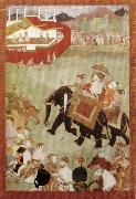 unknow artist Shah Jahan Riding on an Elephant Accompanied by His Son Dara Shukoh Mughal oil